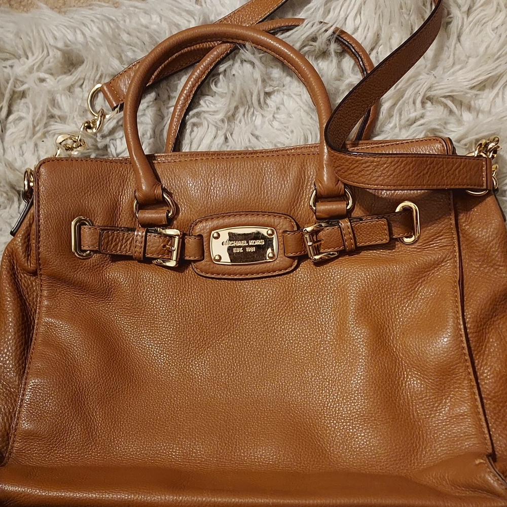 Michael Kors Brown Leather Satchel with Gold Details